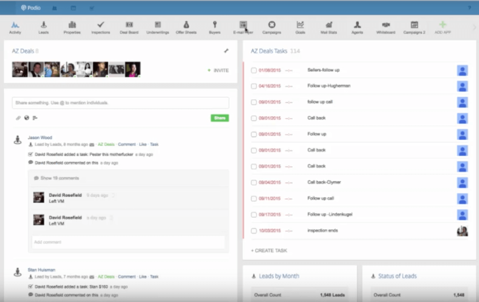 Screenshot of Podio customer resource management software